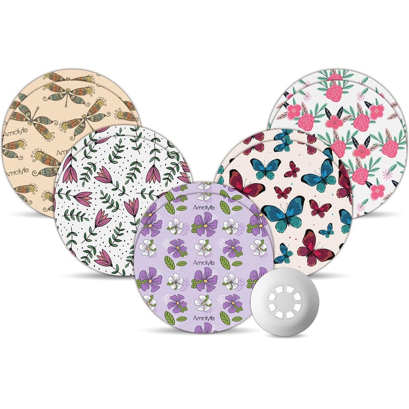 أغطية مستشعر Libre 3 المقاومة للماء مع زهور Amolyfe عبوة 10 أغطية Freestyle Libre 3 Plus مقاومة للصدمات مع غطاء صلب وقابلة للتنفس لرقع مستشعر الجلوكوز CGM خالية من اللاتكس حماية CGM لمدة 14 يومًا زهور